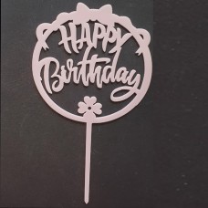 Cake topper happy birthday rond strik roze